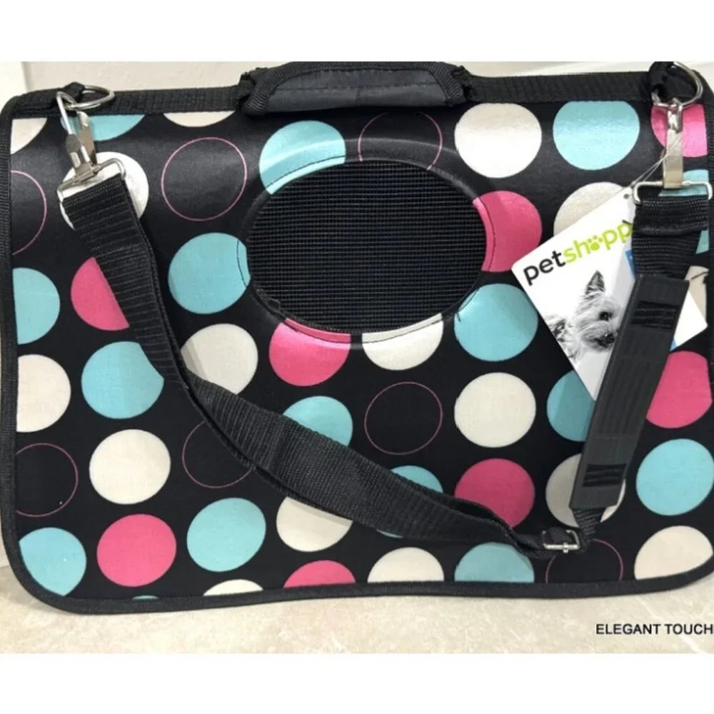 Dog Cat Carrier Polka Dot Soft Sided Pets Portable Folding Polyester Bag